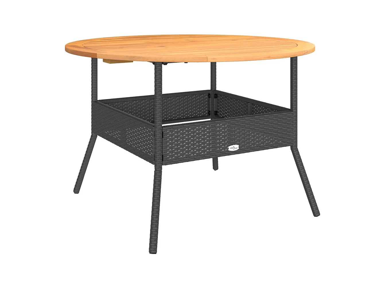 Tuintafel en blad in zwart acaciahout en gevlochten hars