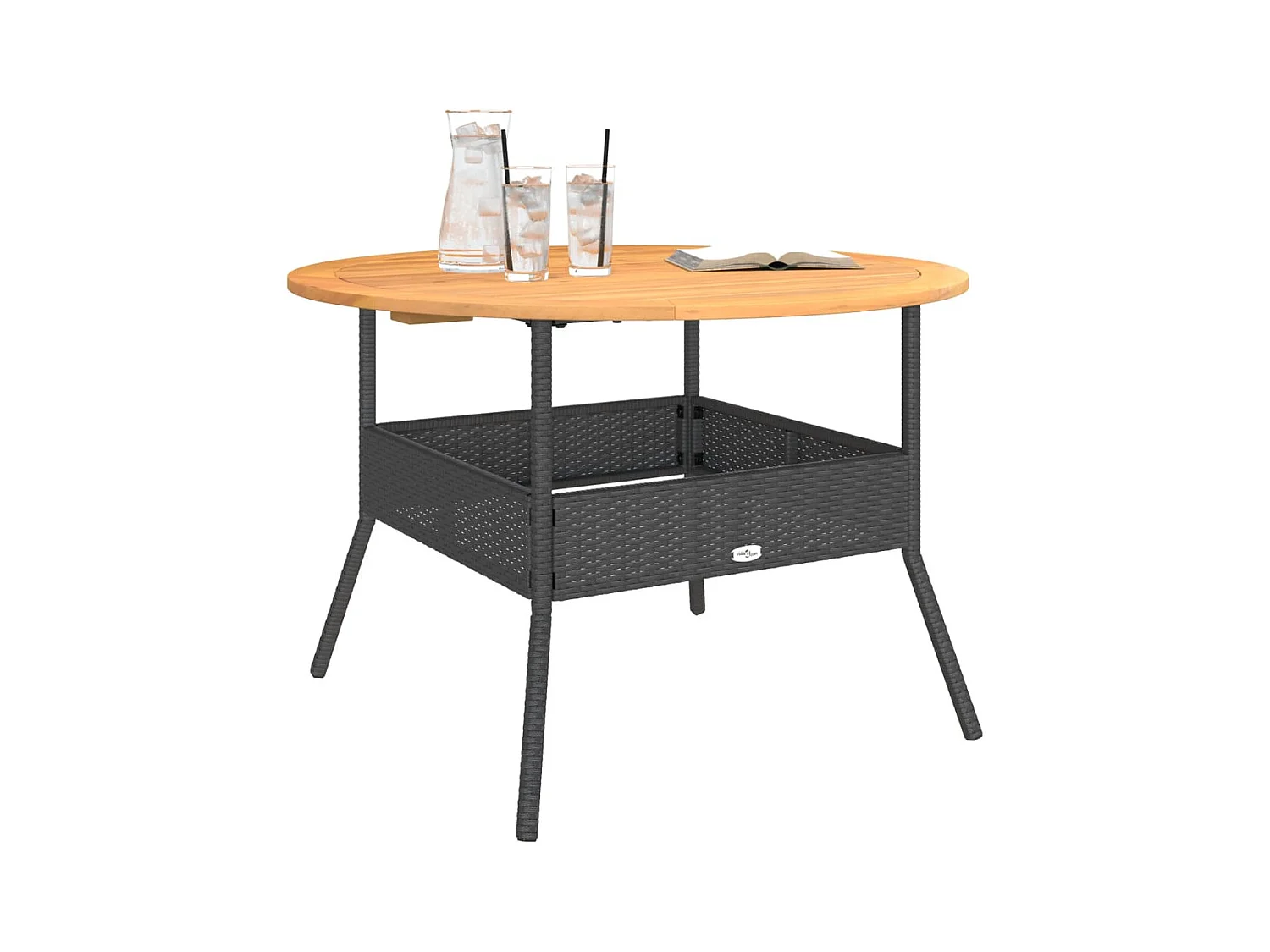 Tuintafel en blad in zwart acaciahout en gevlochten hars