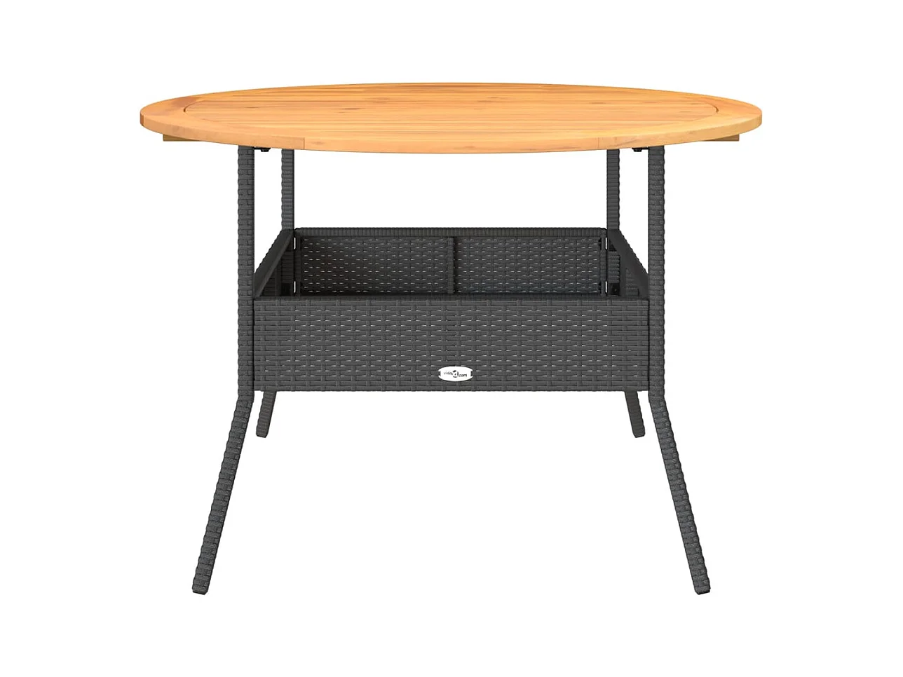 Tuintafel en blad in zwart acaciahout en gevlochten hars