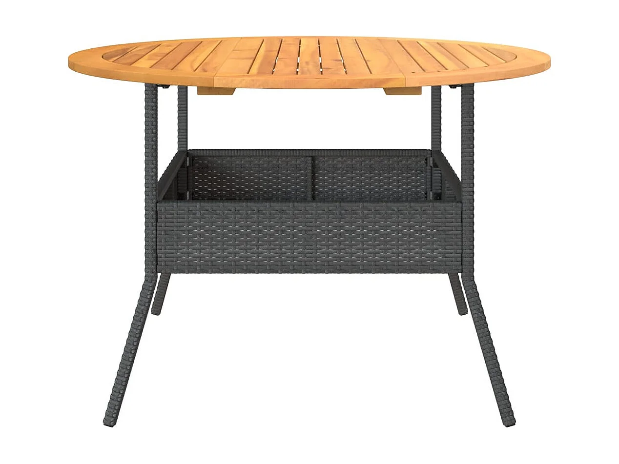 Tuintafel en blad in zwart acaciahout en gevlochten hars