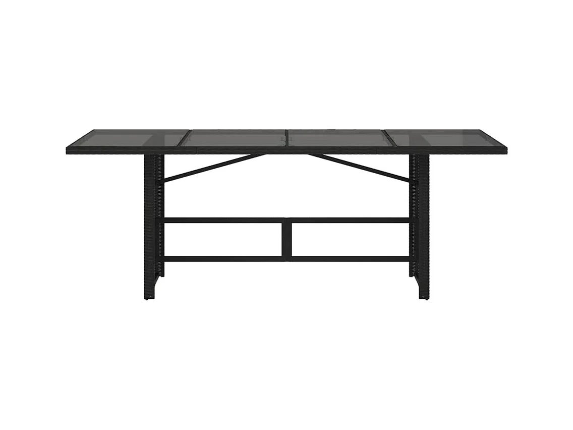 Tuintafel met zwart glazen blad en gevlochten hars