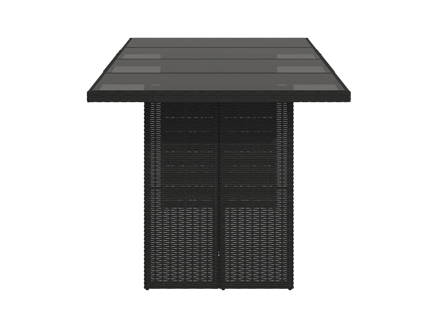 Tuintafel met zwart glazen blad en gevlochten hars