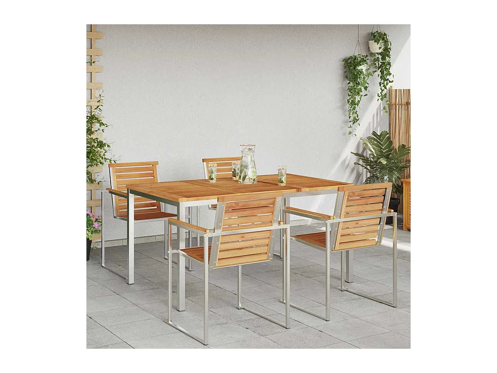 Table à manger d'extérieur Marron Bois de teck solide