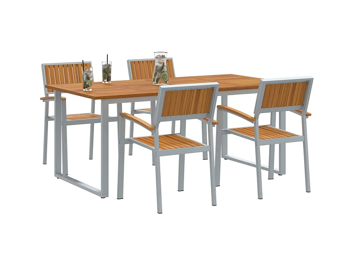 Juego de comedor de jardín de 5 piezas en gris y marrón