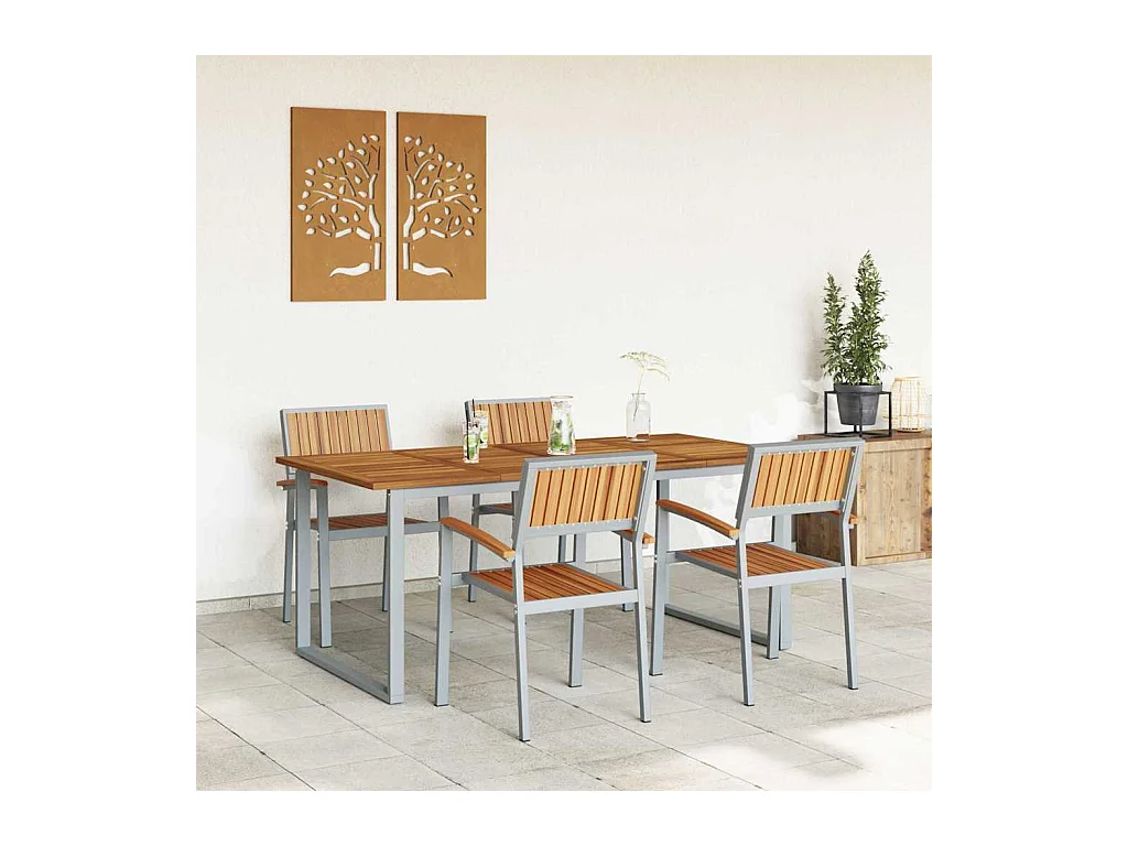 Juego de comedor de jardín de 5 piezas en gris y marrón