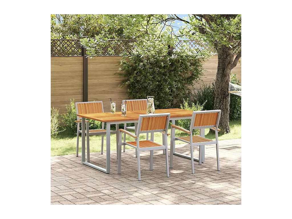 5-teiliges Garten-Essset in Grau und Braun