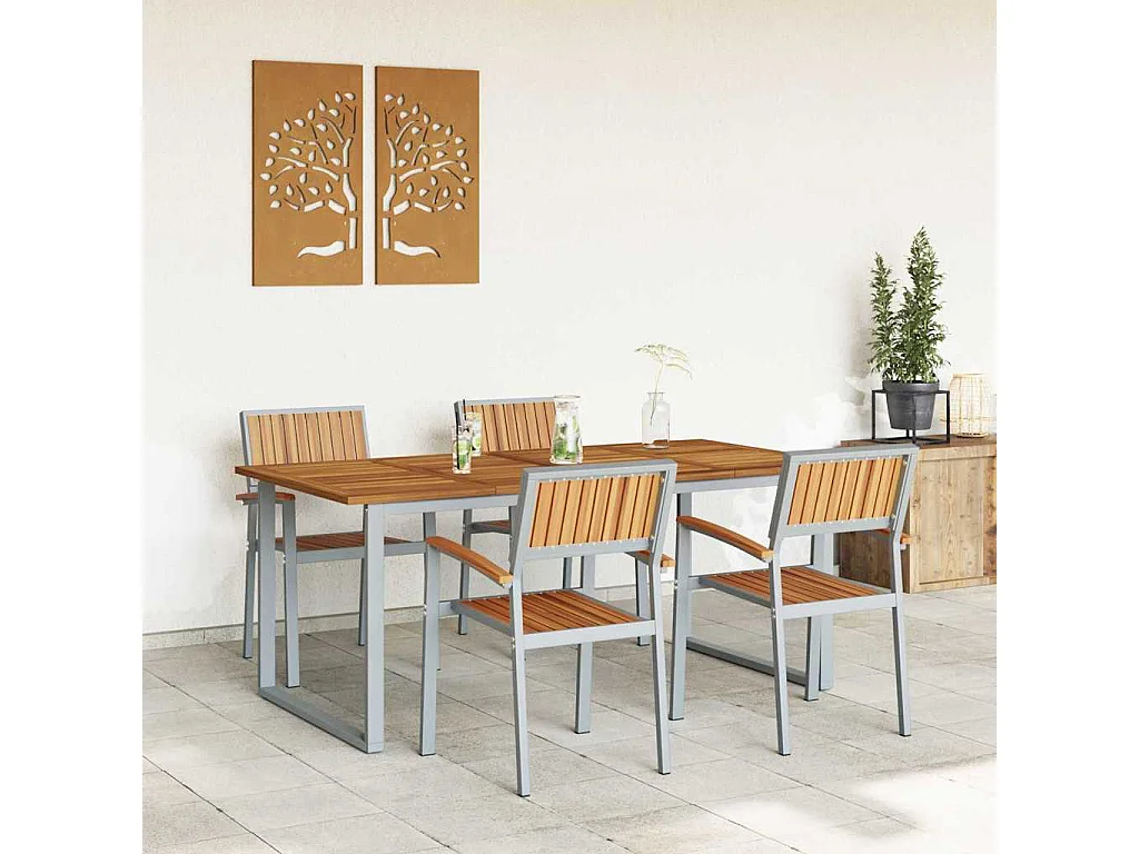 Set da pranzo da giardino da 5 pezzi in grigio e marrone