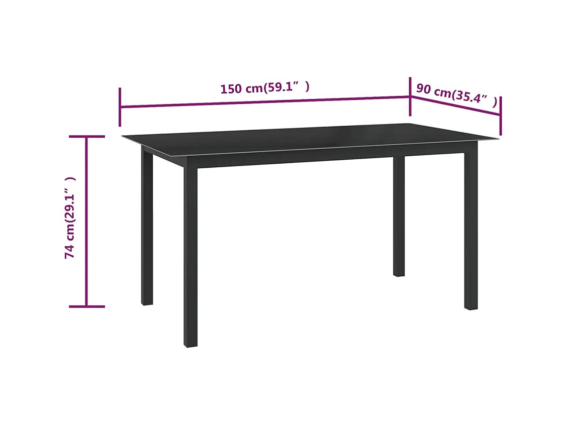 Mesa de jardín negra 150x90x74 cm Aluminio y cristal