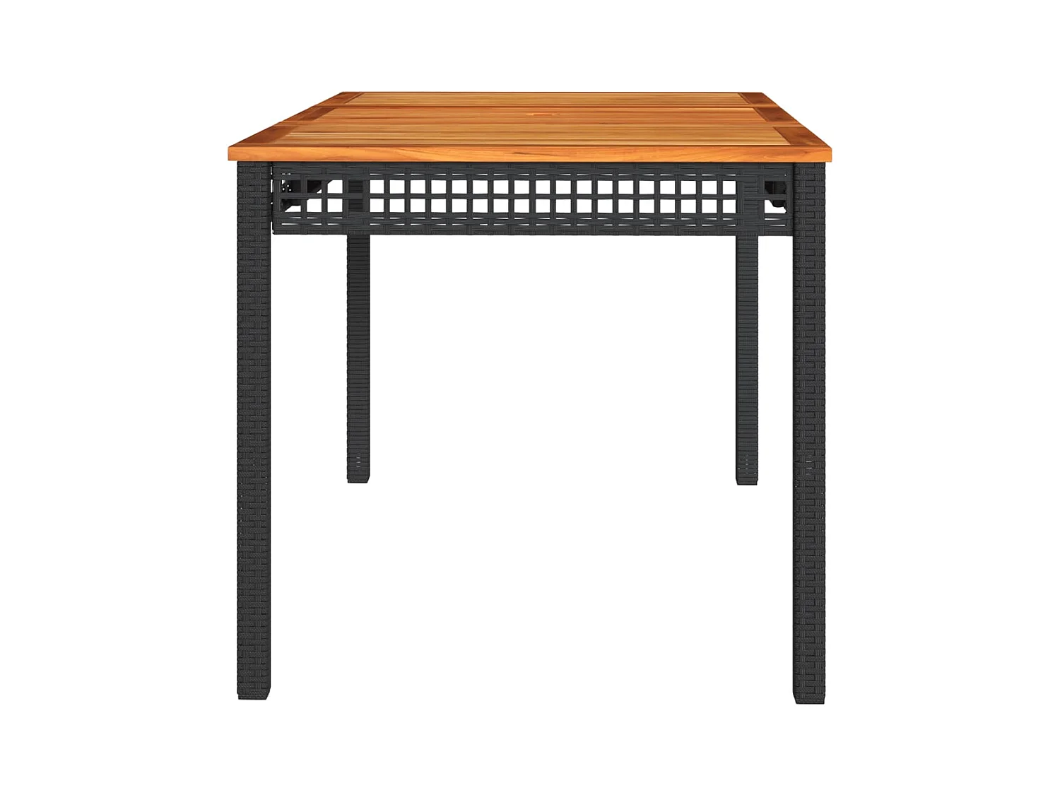 Zwarte tuintafel 140x80x75 cm gevlochten hars en acaciahout