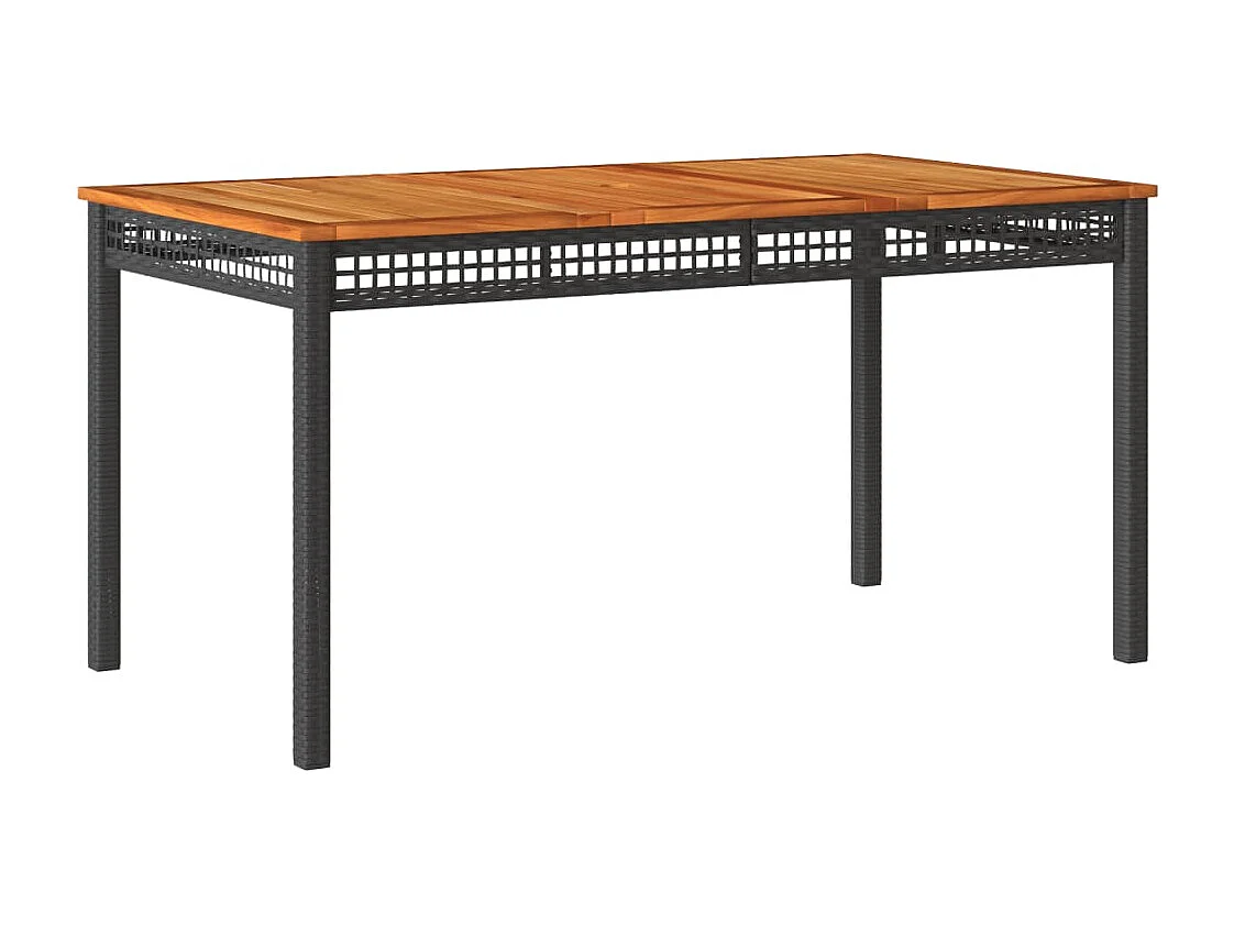 Mesa de jardín negra 140x80x75 cm resina trenzada y madera de acacia