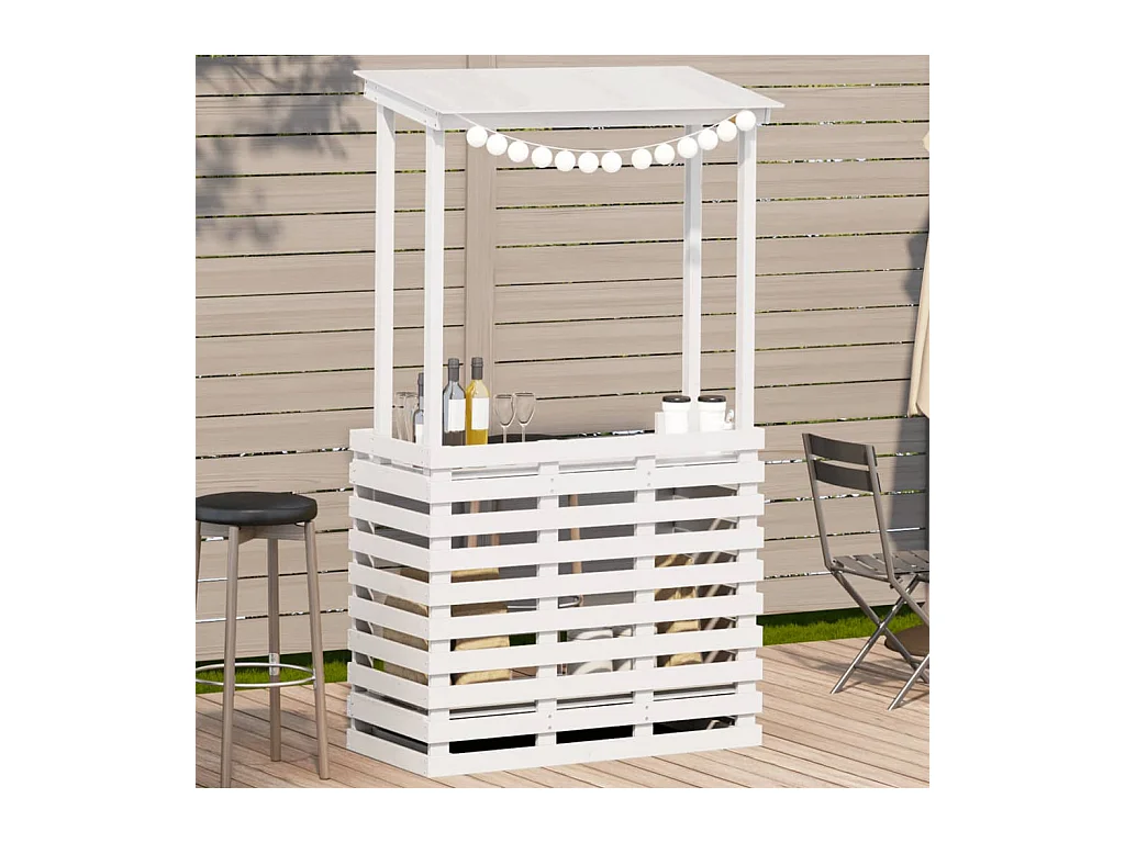 Table de bar d'extérieur avec toit blanc bois massif