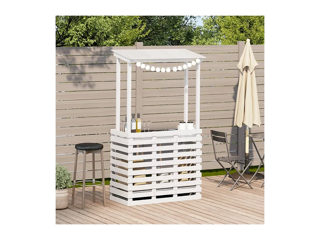 Table de bar d'extérieur avec toit blanc bois massif