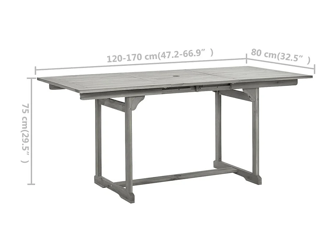 Tuintafel (120-170)x80x75 cm Massief acaciahout