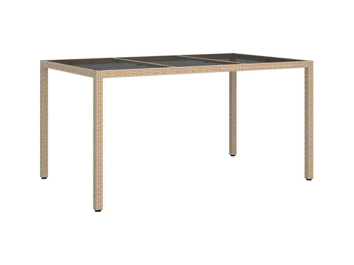 Tuintafel 150x90x75 cm Gehard glas/gevlochten hars Beige