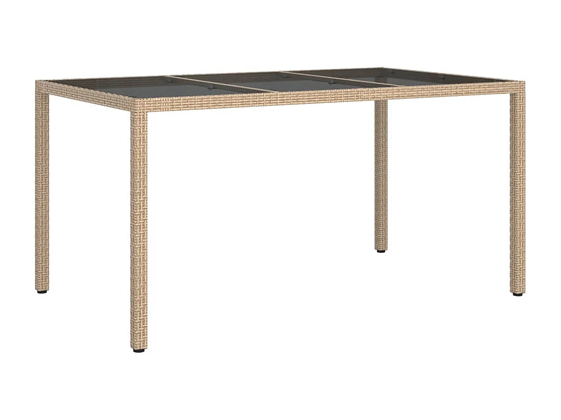 Tavolo da giardino 150x90x75 cm Vetro temperato/resina intrecciata Beige