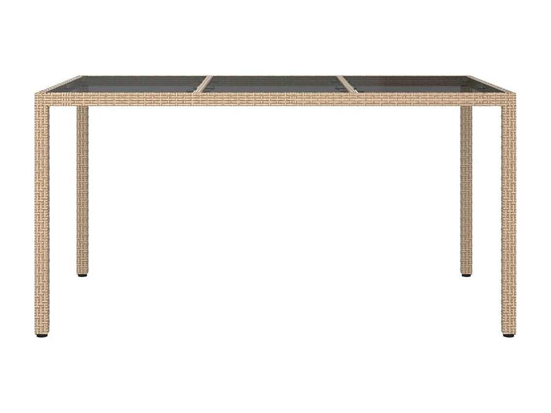 Tavolo da giardino 150x90x75 cm Vetro temperato/resina intrecciata Beige