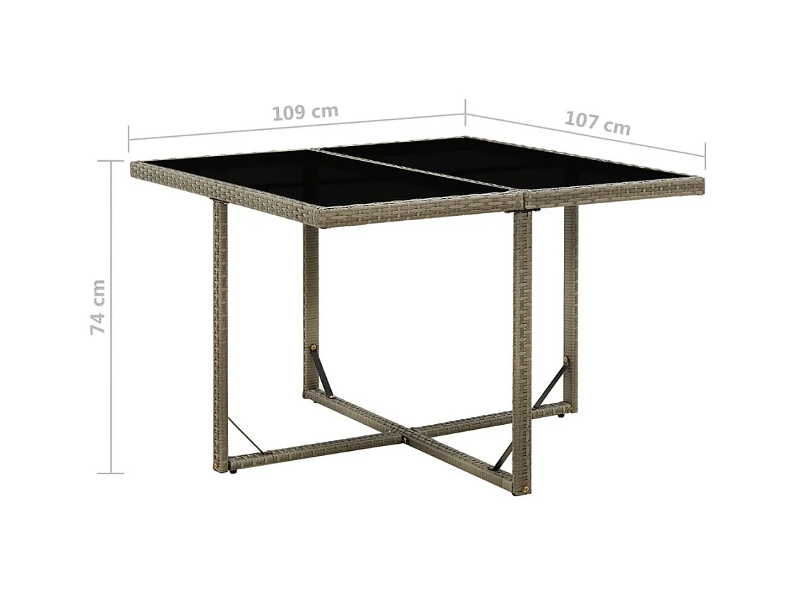 Grijze tuintafel 109x107x74 cm Geweven hars en glas