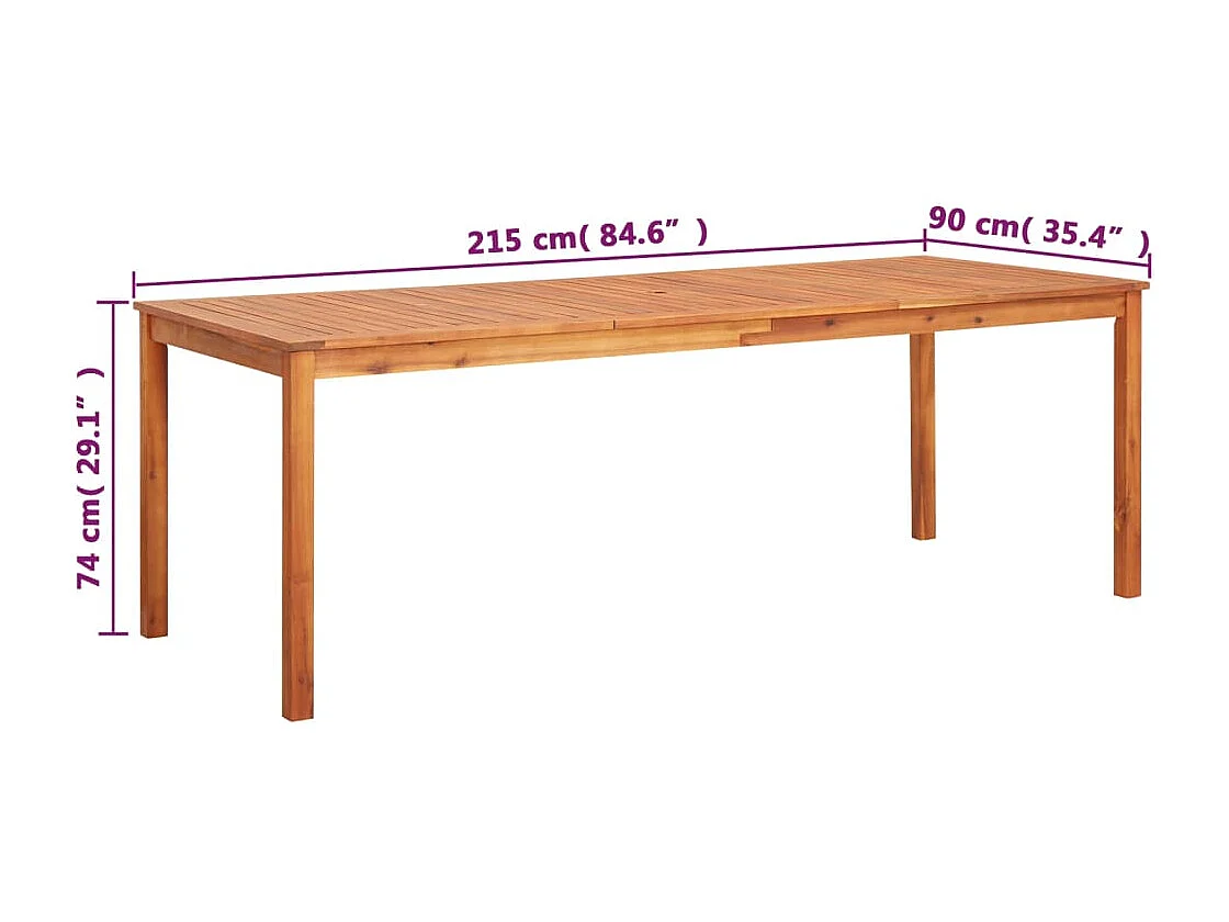 Table de jardin 215x90x74 cm Bois d'acacia massif