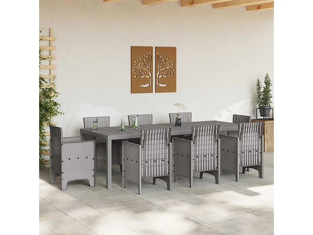 Lichtgrijze tuintafel 250 x 100 x 73 cm polyrotan