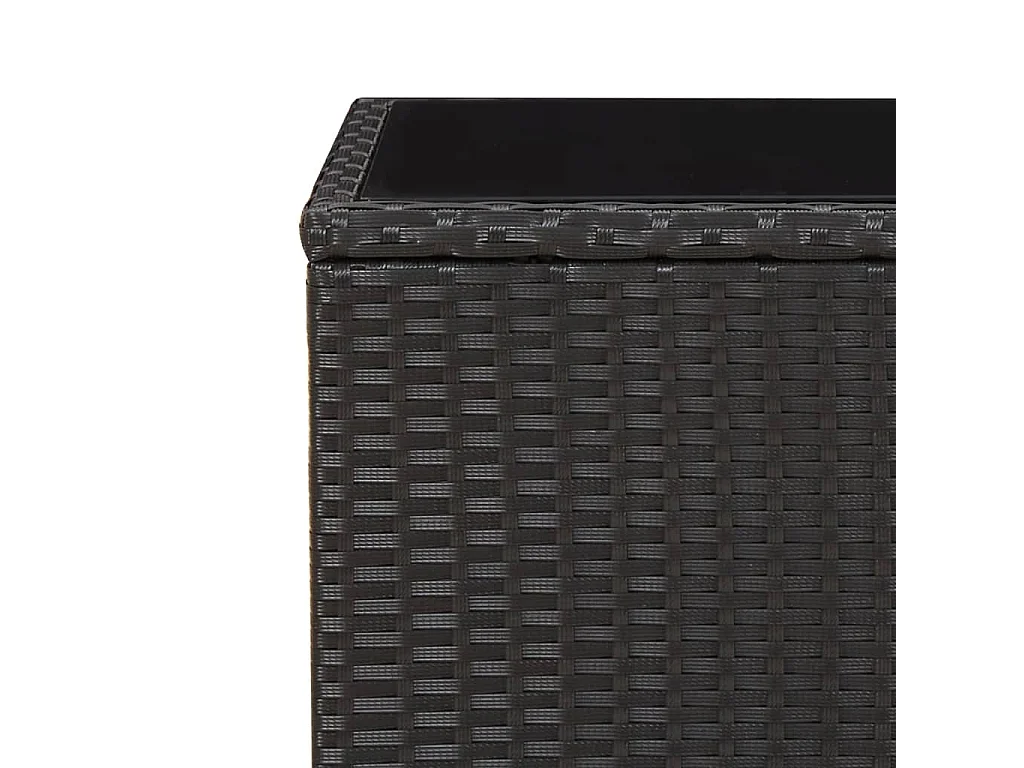 Tavolino da tè con piano in vetro nero, resina di vimini in vetro temperato