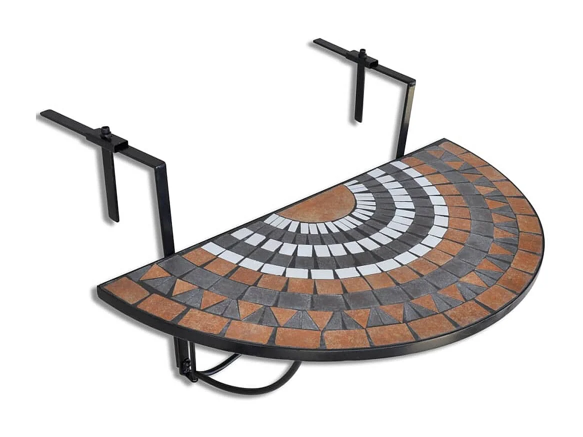 Tavolo da balcone sospeso in terracotta e mosaico bianco