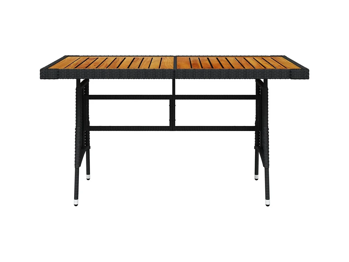 Mesa de jardín negra 130x70x72 cm Mimbre y resina de acacia