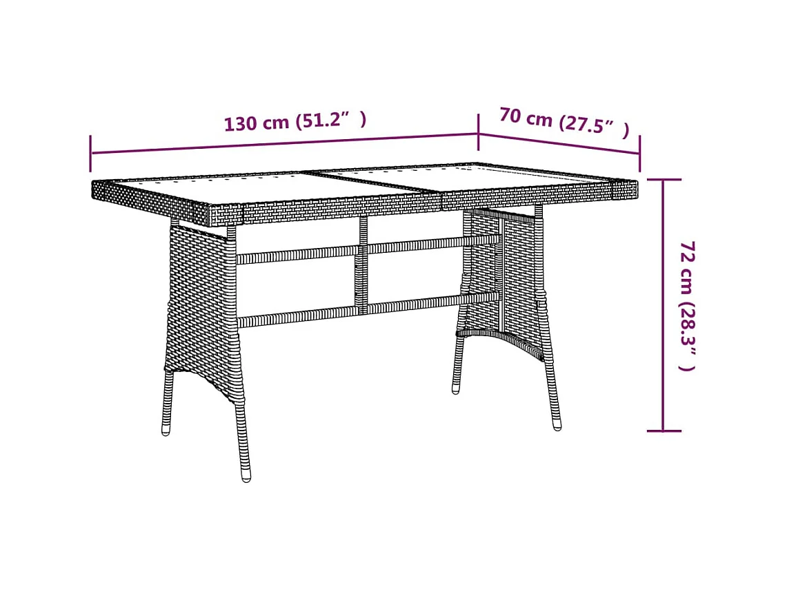 Mesa de jardín negra 130x70x72 cm Mimbre y resina de acacia