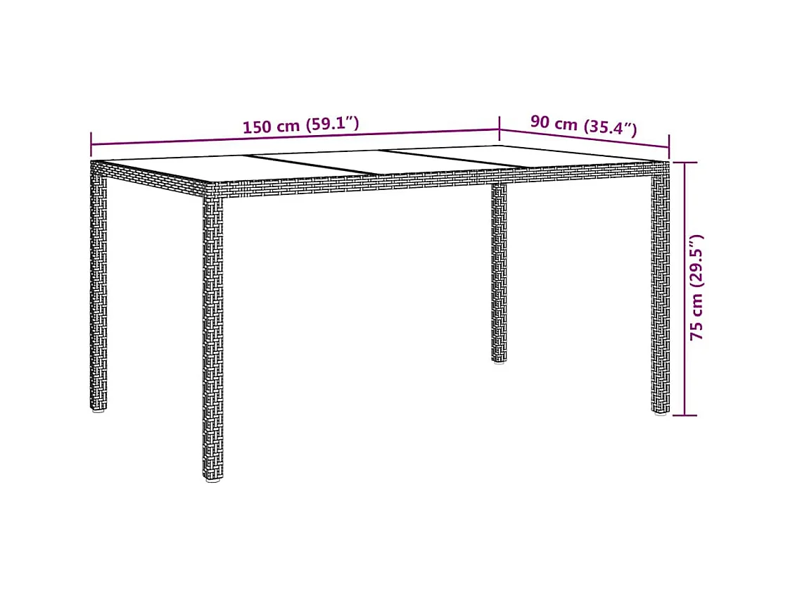 Table de jardin pour repas Blanc 150 x 90 x 75 cm Poly rotin