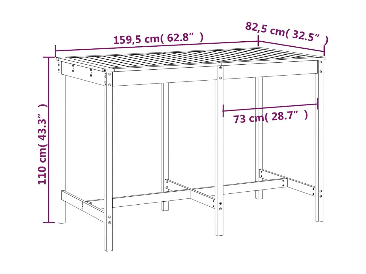Tavolo da giardino color miele 159,5x82,5x110cm in legno massello di pino