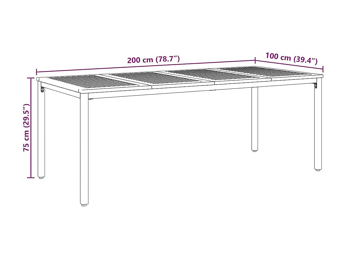 Tables de jardin Naturel et noir 200 x 90 x 75 cm