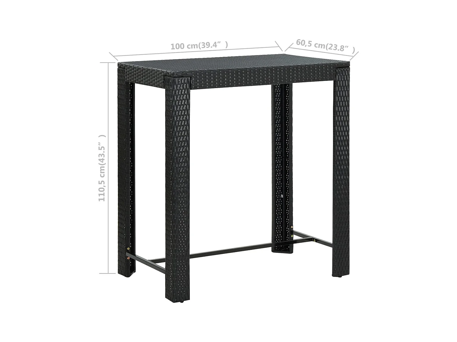 Mesa de bar de jardín negra 100x60,5x110,5 cm Mimbre de resina