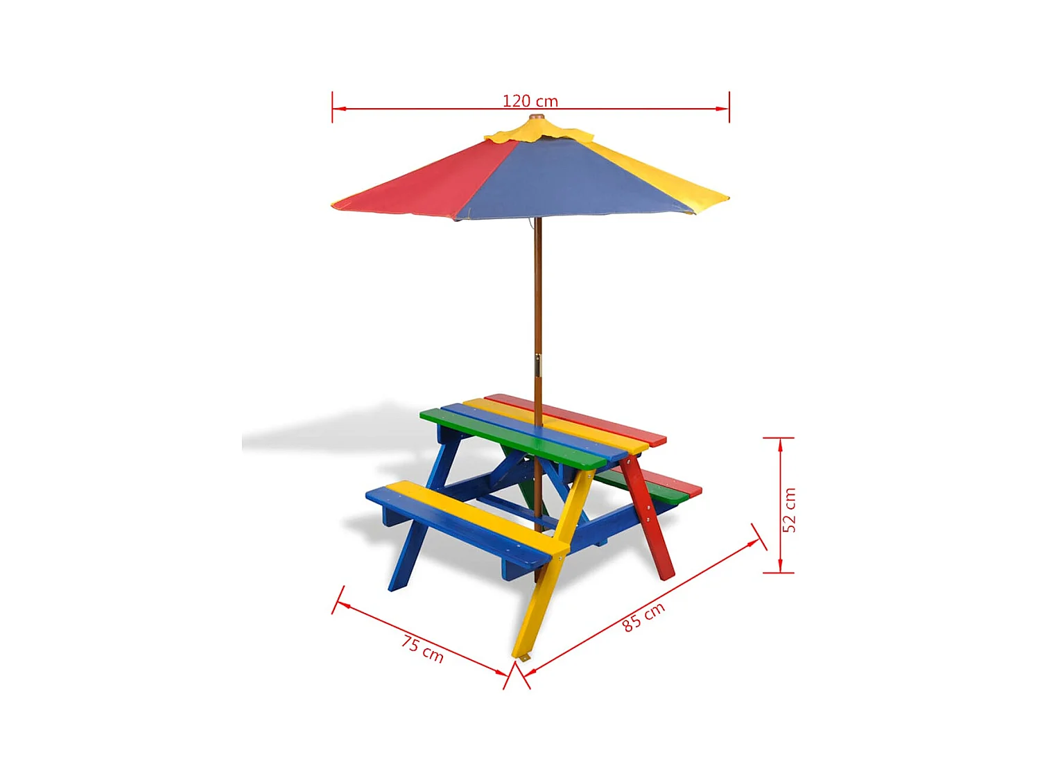 Table et bancs de pique-nique avec parasol pour enfants Bois