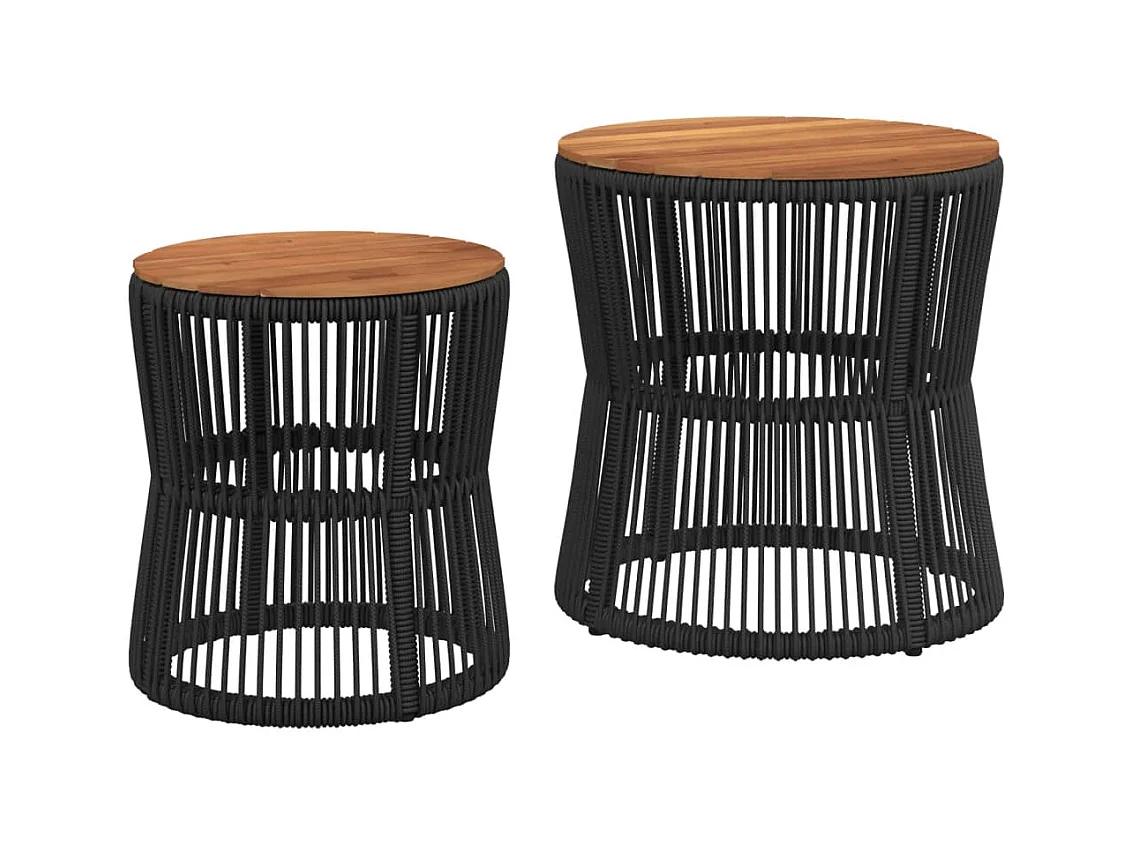 stuks tuintafels met zwart houten blad en polyrotan