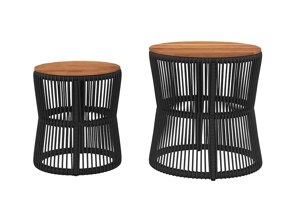 stuks tuintafels met zwart houten blad en polyrotan