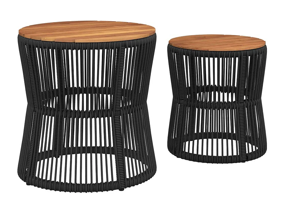 stuks tuintafels met zwart houten blad en polyrotan