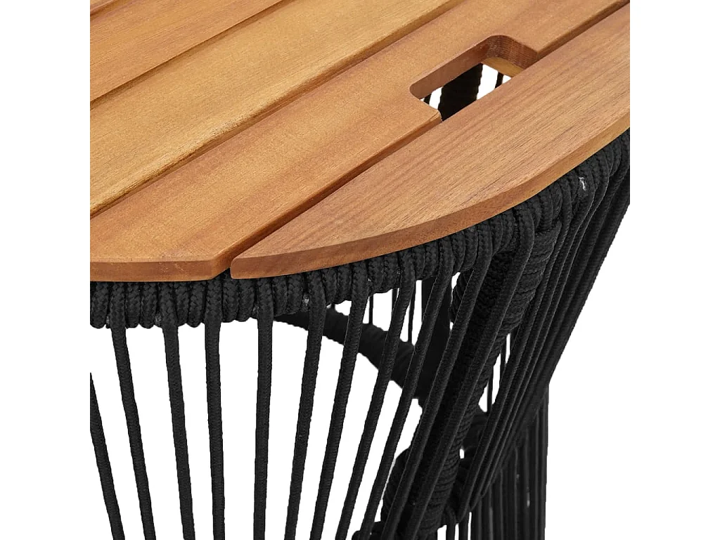 stuks tuintafels met zwart houten blad en polyrotan