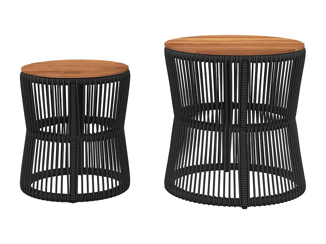 tavolini da giardino con piano in legno nero e polyrattan