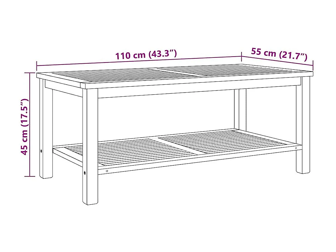 Table basse Marron 110 x 55 x 45 cm Bois de teck solide