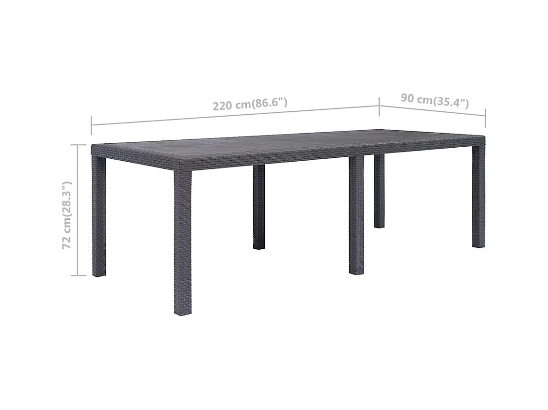 Table de jardin Marron 220x90x72 cm Plastique Aspect de rotin