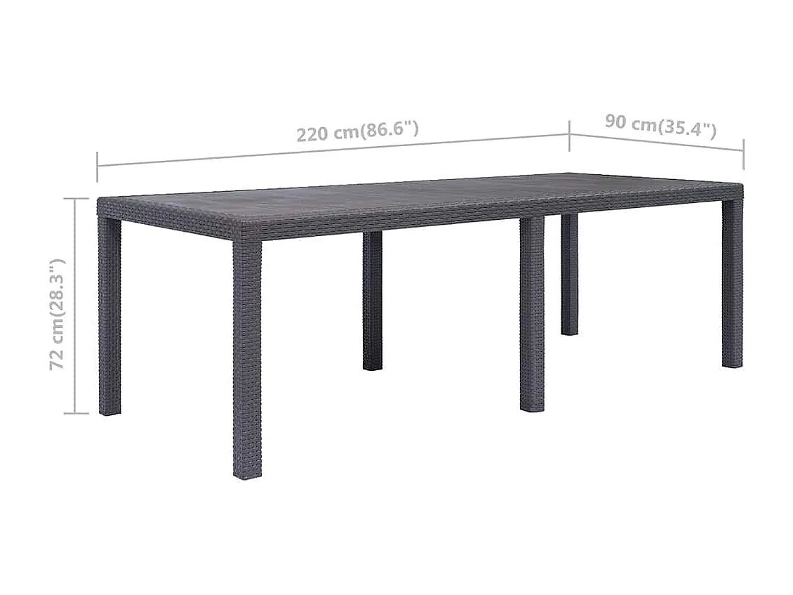 Tavolo da giardino Marrone 220x90x72 cm Plastica Effetto Rattan