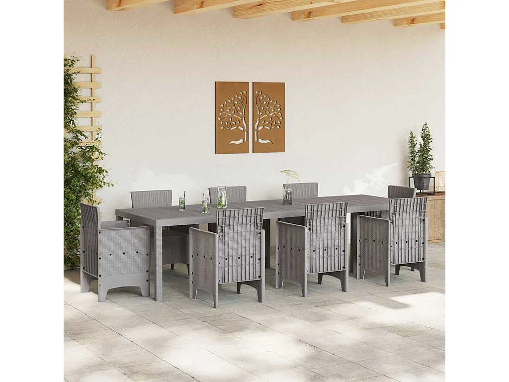 Hellgrauer Gartentisch 300 x 100 x 73 cm Polyrattan