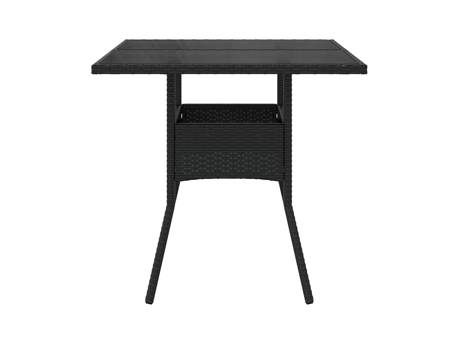 Tuintafel met zwart glazen blad 80x80x75 cm gevlochten hars