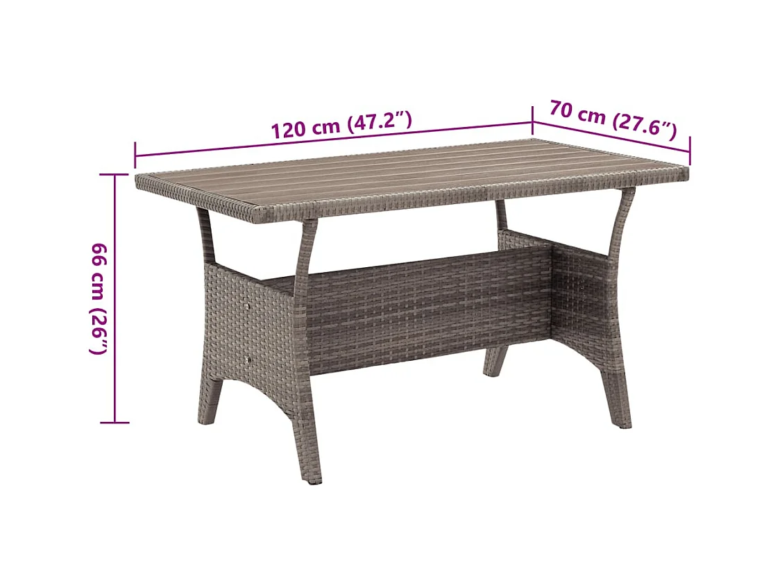 Grijze tuintafel 120x70x66 cm Wicker resin