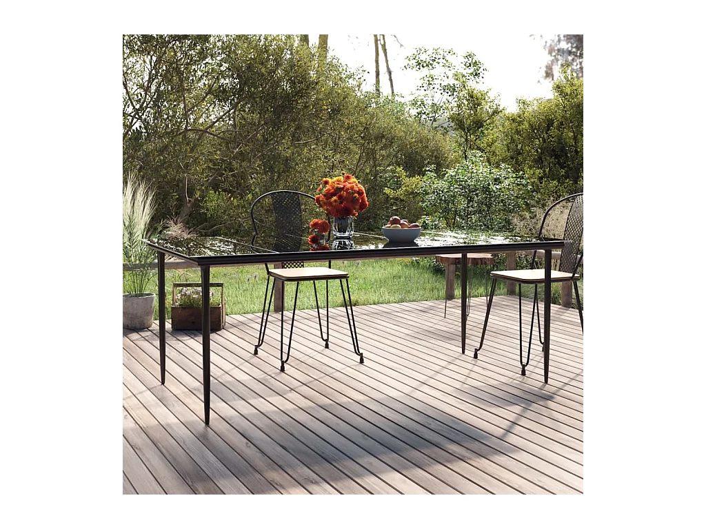 Table à dîner de jardin Noir 200x100x74cm Acier et verre trempé