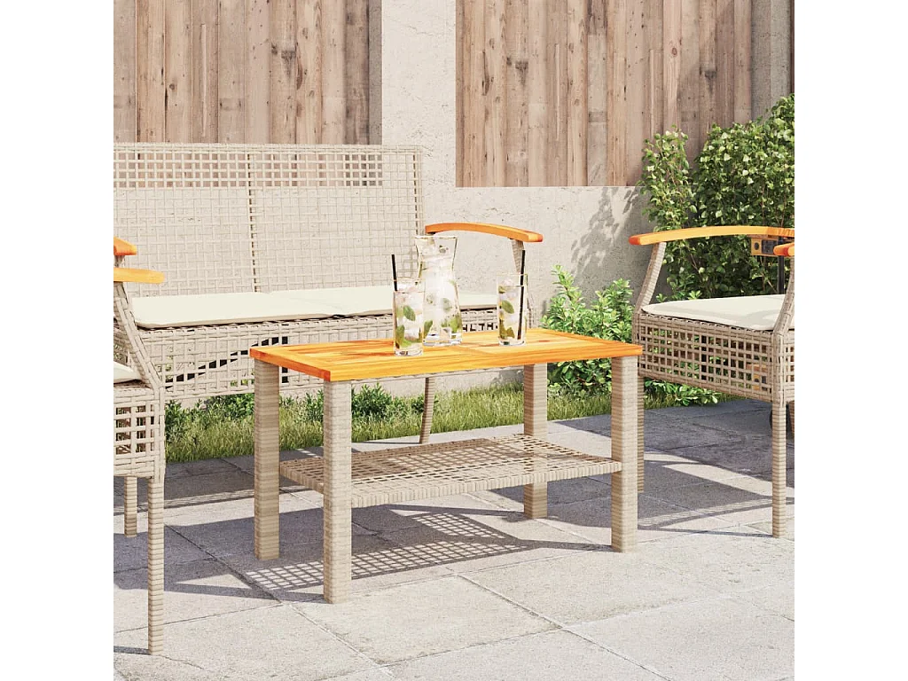 Tavolo da giardino beige 70x38x42 cm in resina intrecciata e legno di acacia