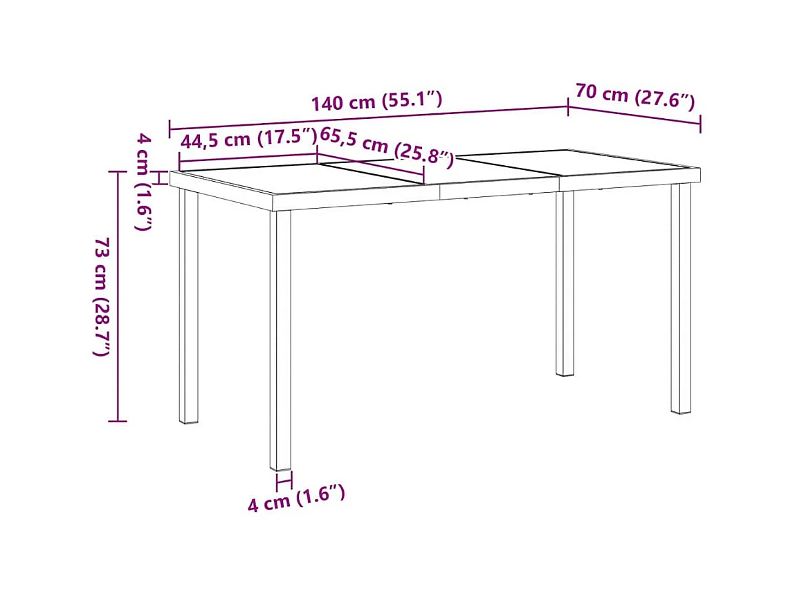 Table de Jardin Noir 140 x 80 x 73 cm Teck massif