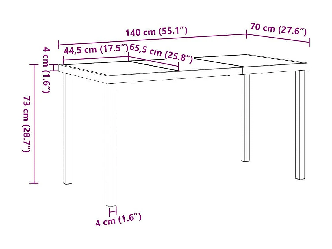 Table de Jardin Noir 140 x 80 x 73 cm Teck massif