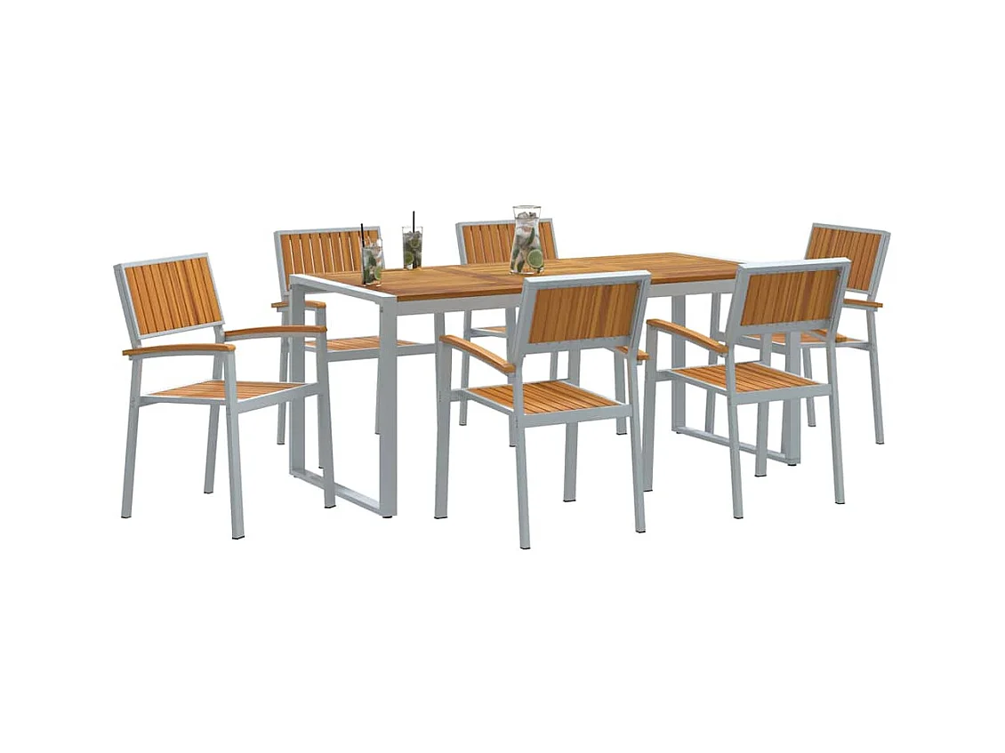 Ensemble de salle à manger pour jardin 7 pcs Gris et marron