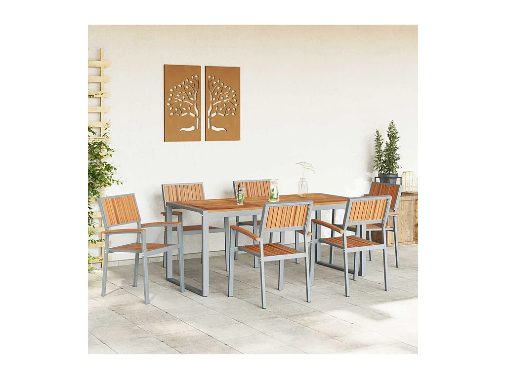 Ensemble de salle à manger pour jardin 7 pcs Gris et marron