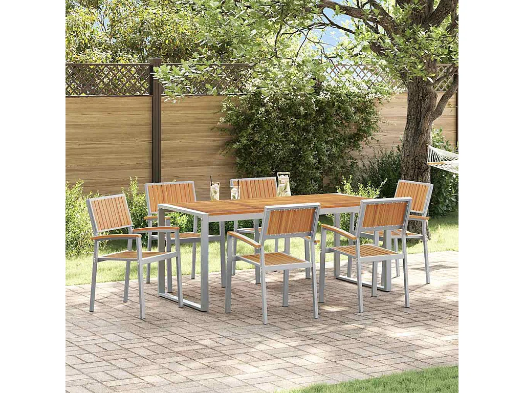 Ensemble de salle à manger pour jardin 7 pcs Gris et marron